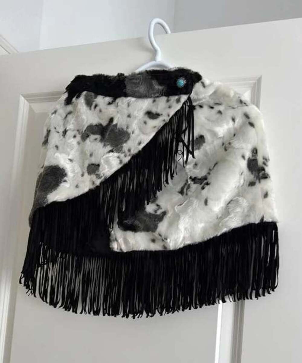 Lucky & Blessed Cow Print Faux Fur Fringe Wrap Skirt